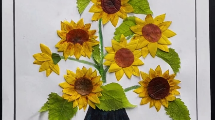 树叶贴画向日葵,我们一起来做吧!