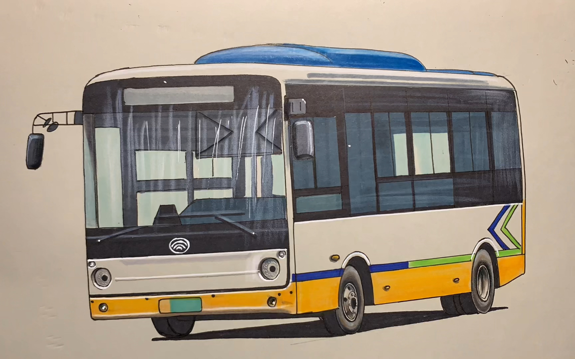 手绘城乡公交车,宇通公交