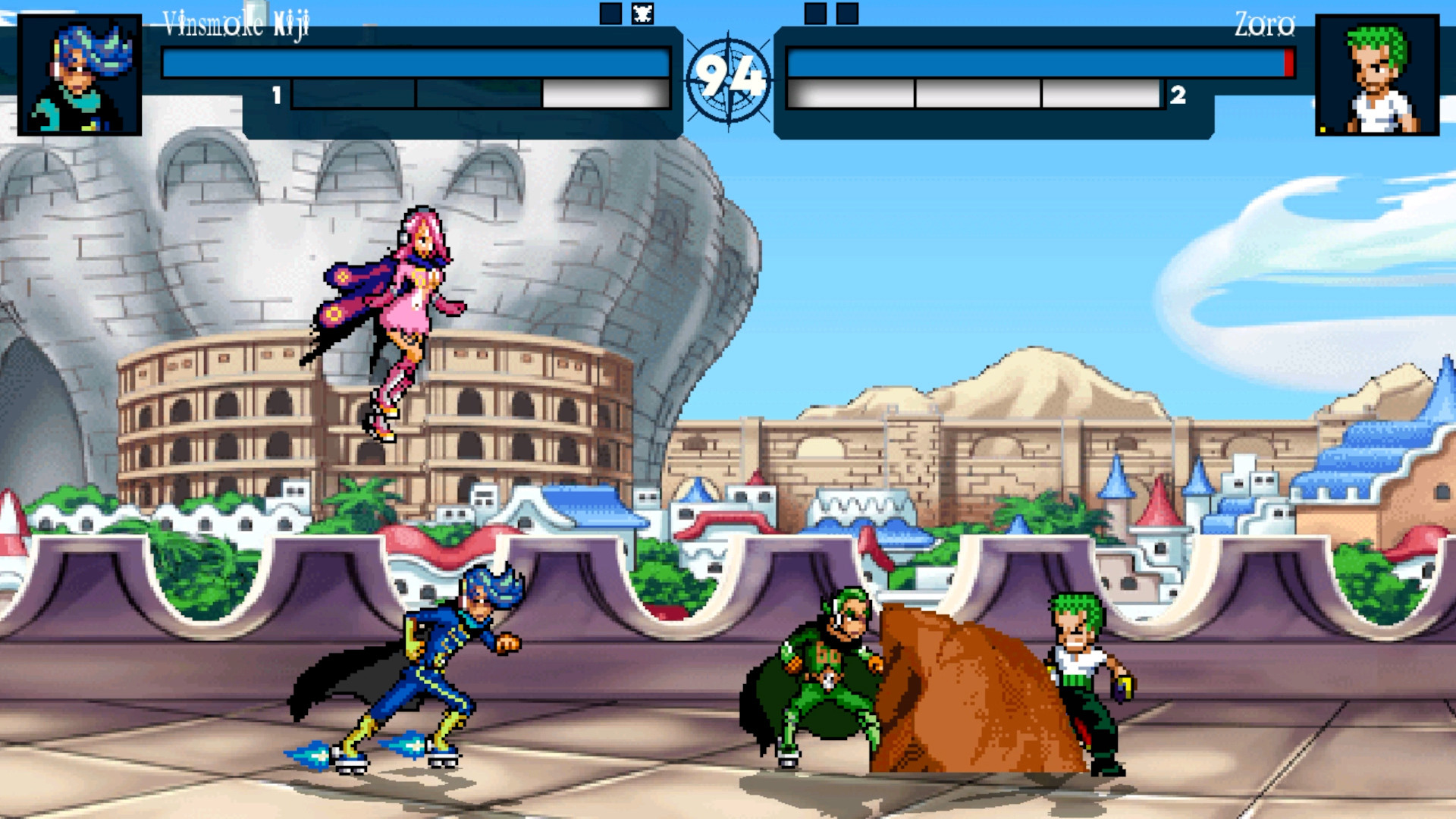 海贼王格斗mugen,尼治vs索隆,尼治把兄弟姐妹都召唤出来了