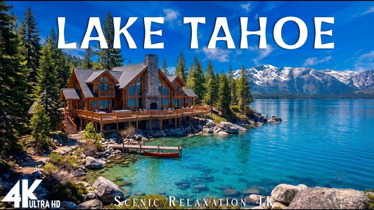 飞越太浩湖 (4K 超高清) 水晶水与阿尔卑斯山的舒缓钢琴音乐