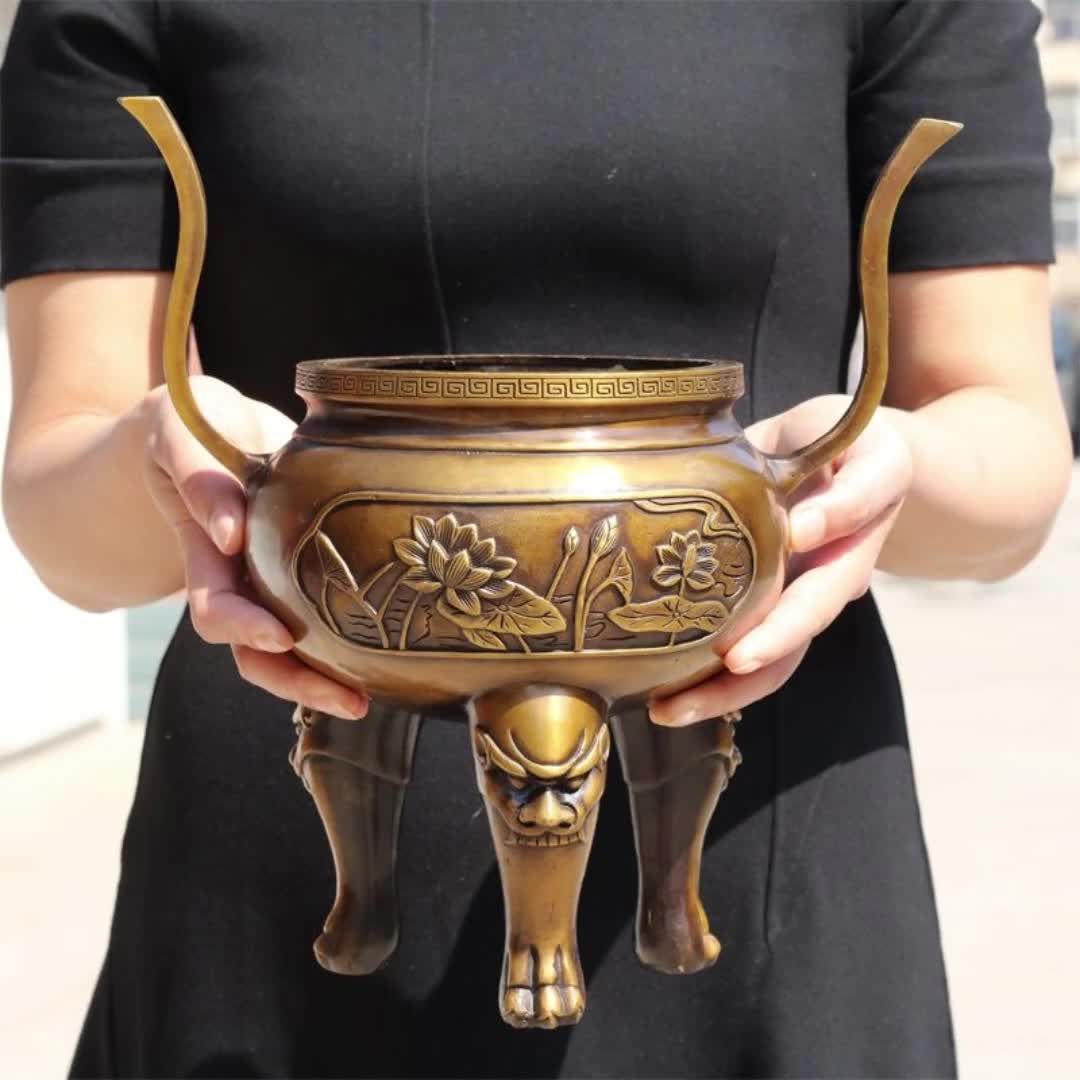 香薰炉纯铜塔炉仿古做旧香薰炉纯铜香炉熏香炉塔炉象炉特大号香炉2196