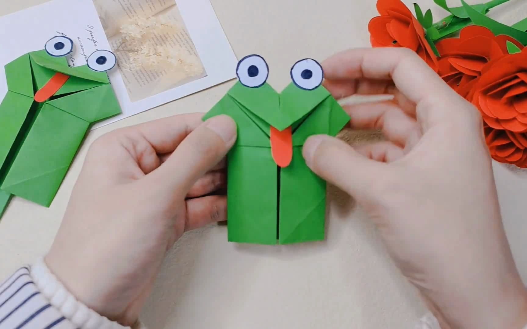 手工折纸|一只嘴巴会动的小青蛙,呱呱呱