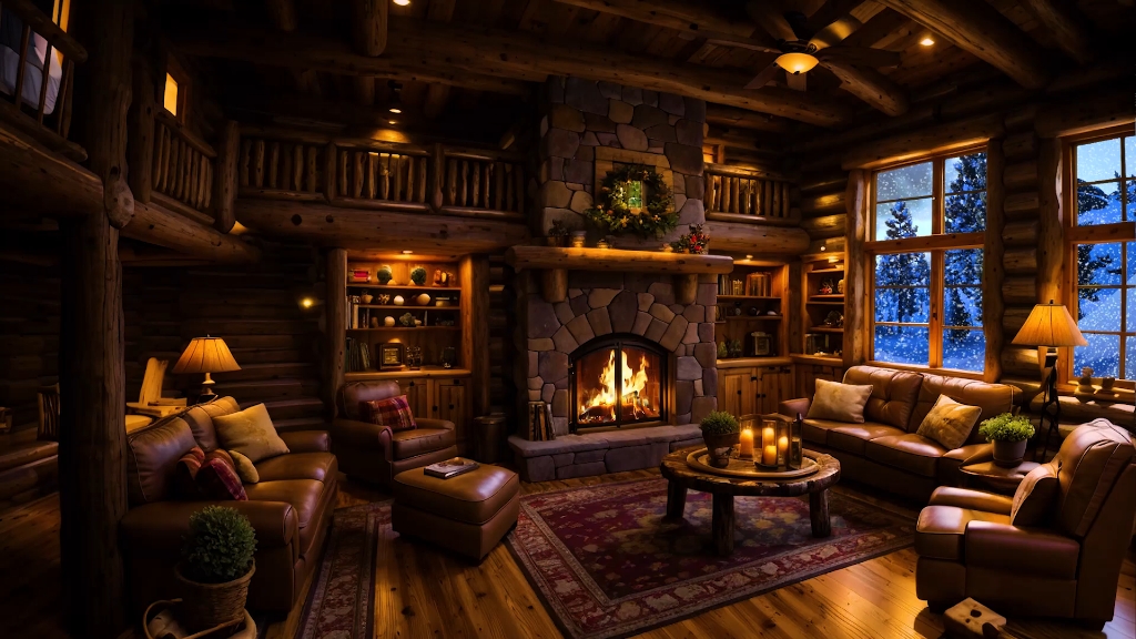噼啪作响的壁炉燃烧声和舒适的木屋氛围助眠