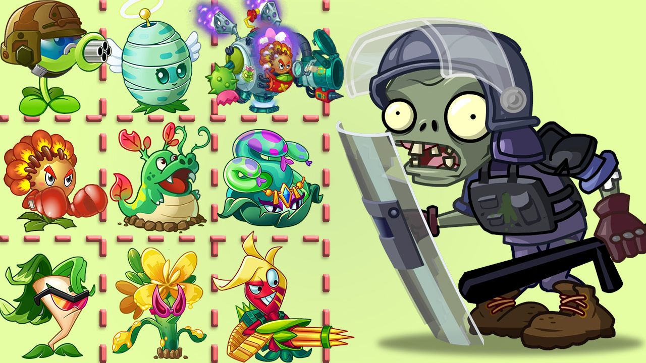 中国版相同植物最高级别团队对抗10个等级5的防暴警察僵尸 - pvz 2
