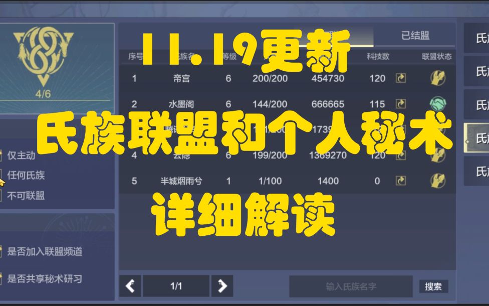 【妄想山海】氏族秘术减负优化详细解读——氏族联盟共享秘术 以及个人秘术