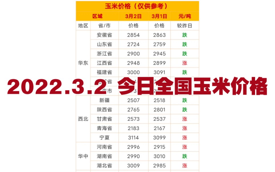 2022.3.2 今日最新全国玉米价格 各地玉米行情走势哔哩哔哩bilibili