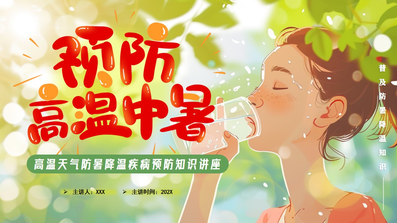 卡通风高温防中暑知识讲座ppt模板,ppt文件:zcfff(加个点)com
