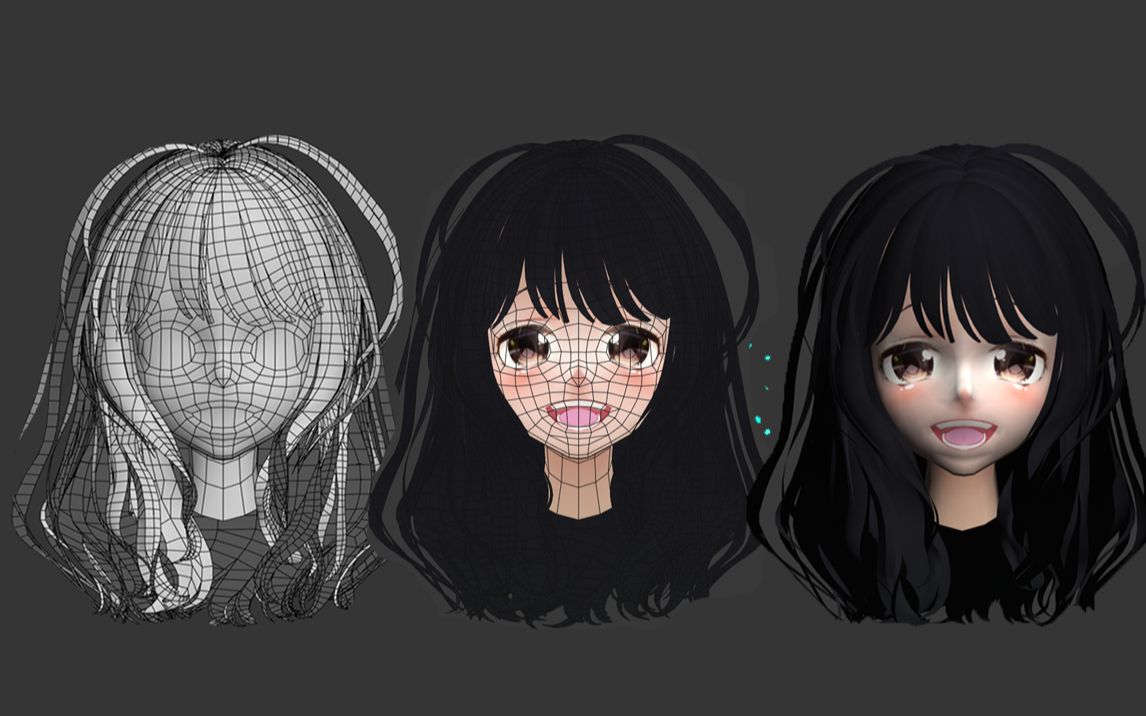 3dmax人物建模,二次元萝莉角色头部布线教程,3dmax/bodypaint3d贴图