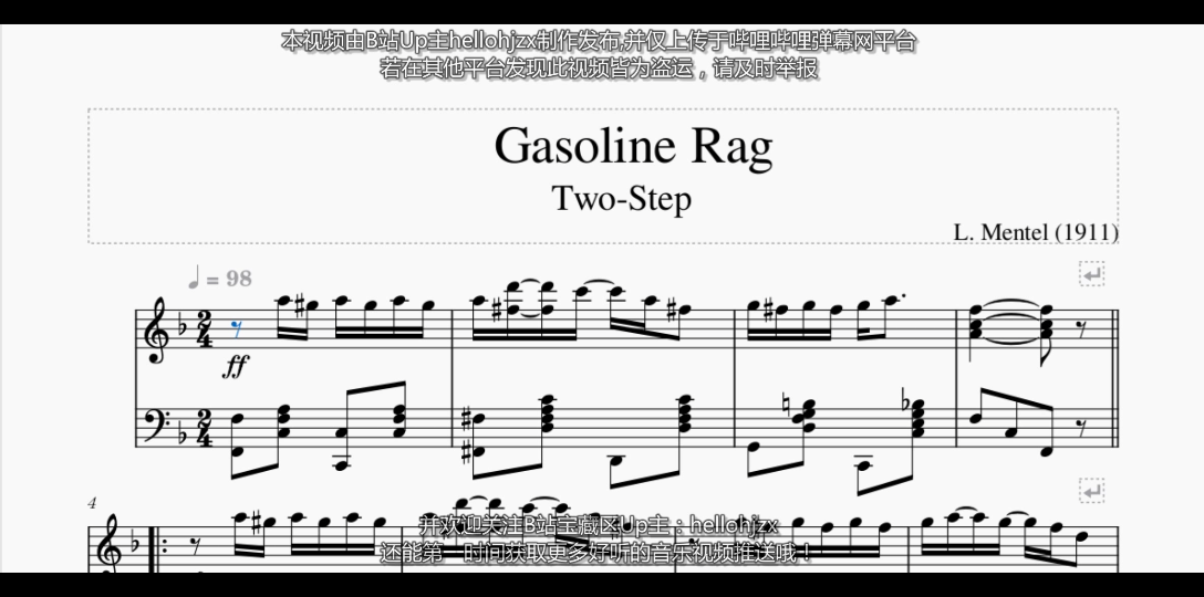 [图]路易斯·蒙特尔：《汽油雷格（进行曲与二步舞曲）》-Louis Mentel:Gasoline Rag（1906年出版的拉格泰姆代表作）