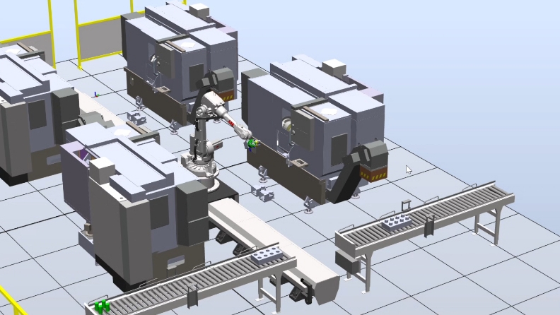 robotstudio离线编程 ABB机器人导轨全自动四机床加工物料毛坯工作站(接代z做,毕设,论文,模型,讲解工作站等)哔哩哔哩bilibili