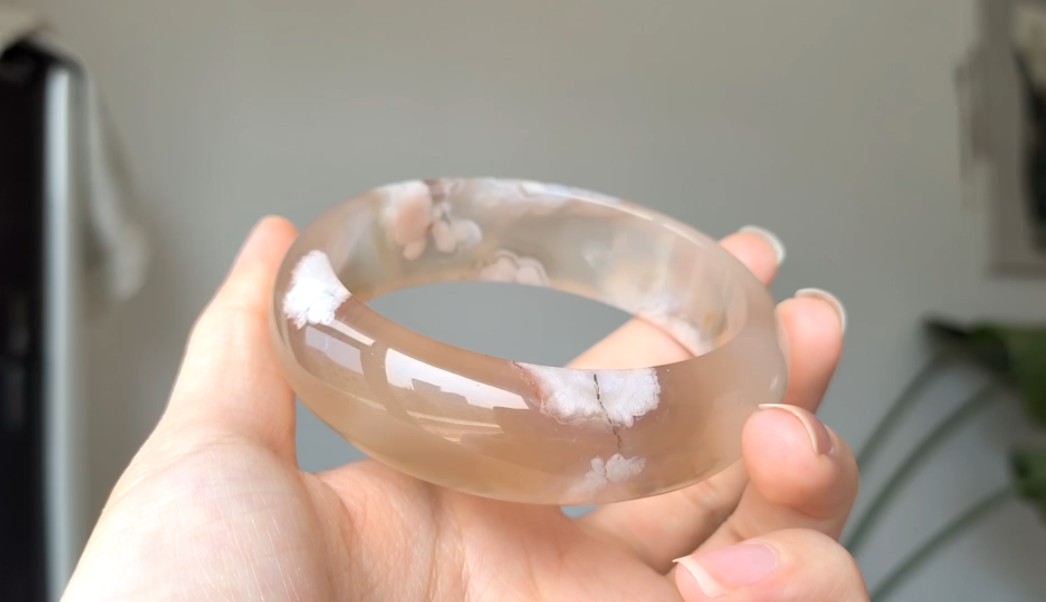 (未出)出古风意境,双色樱花玛瑙手镯,55.5圈口