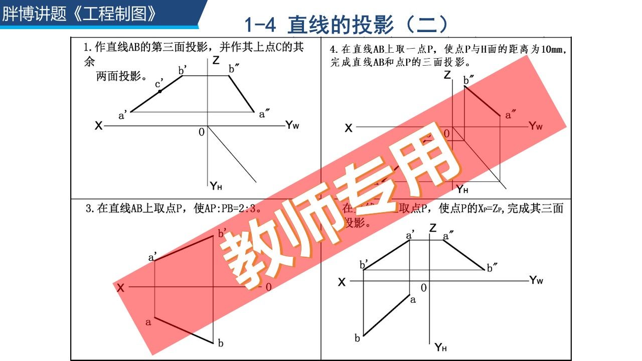 [图]《工程制图》习题答案讲解 1-4 直线的投影（二）