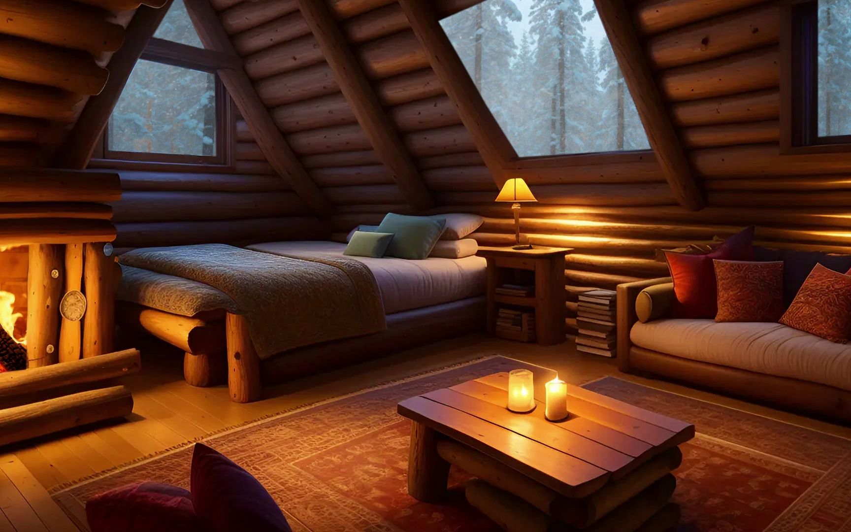 暴风雪天的木头小屋,在这里轻松入睡吧!助眠白噪音