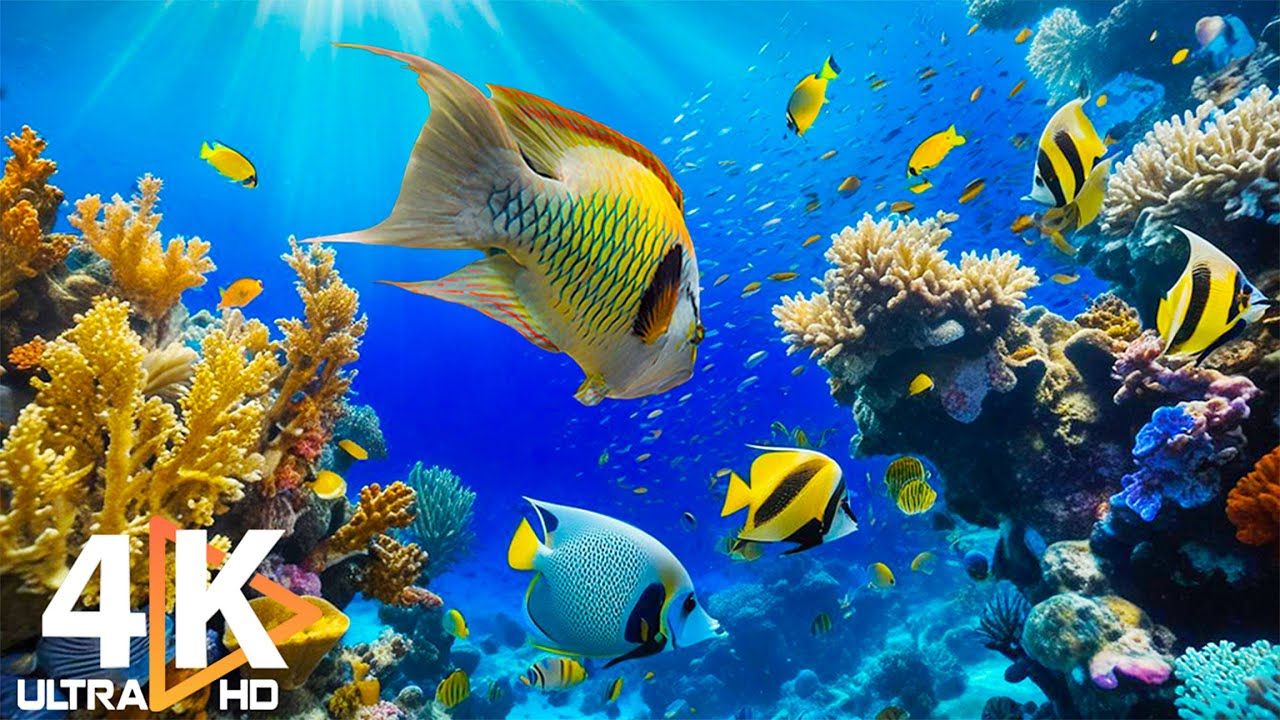 [图]水族馆 4K 视频（超高清）🐠 美丽的珊瑚礁鱼 - 宁静的音乐和多彩的海洋生物