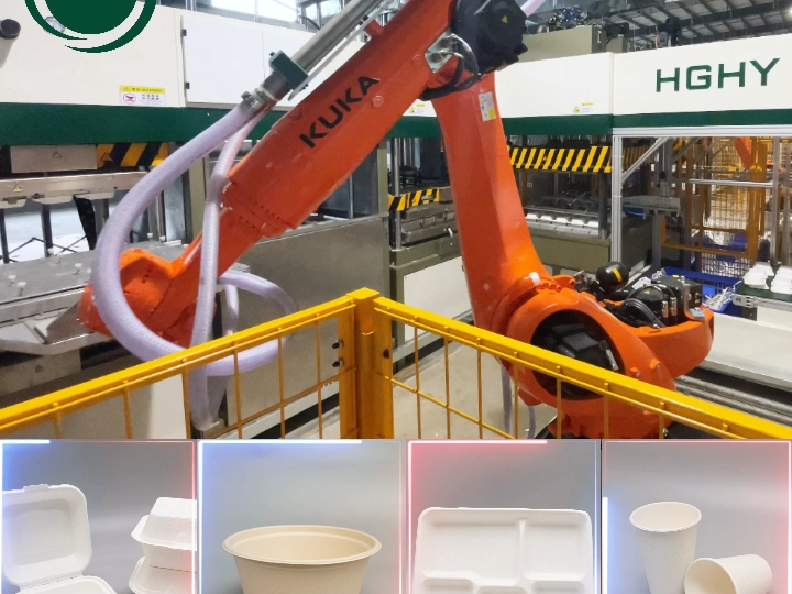 多种可降解餐具生产机器人#工业机器人 #自动化生产线 #纸浆模塑