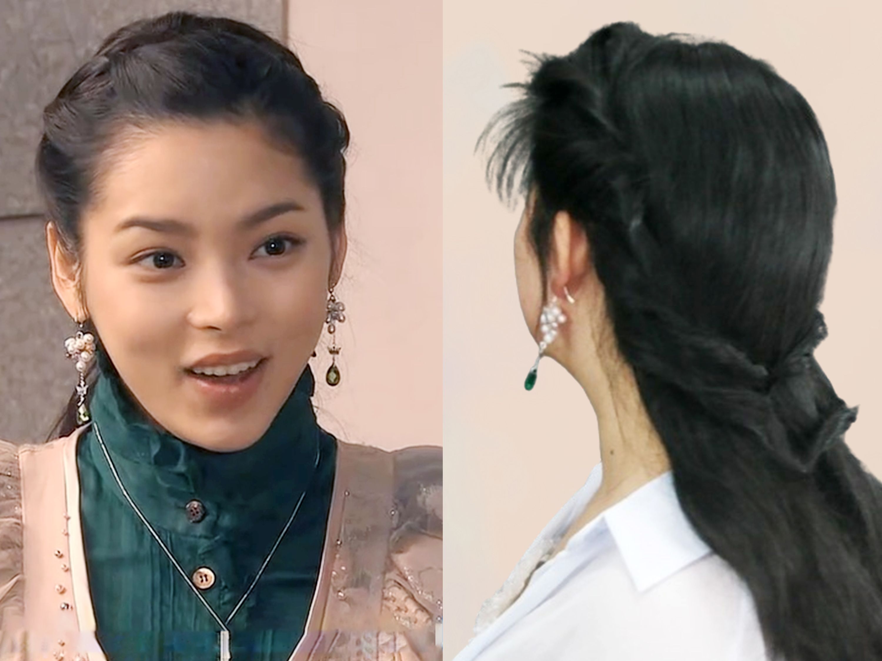 简单编发 韩剧我的女孩发型 金世萱珍珠耳环