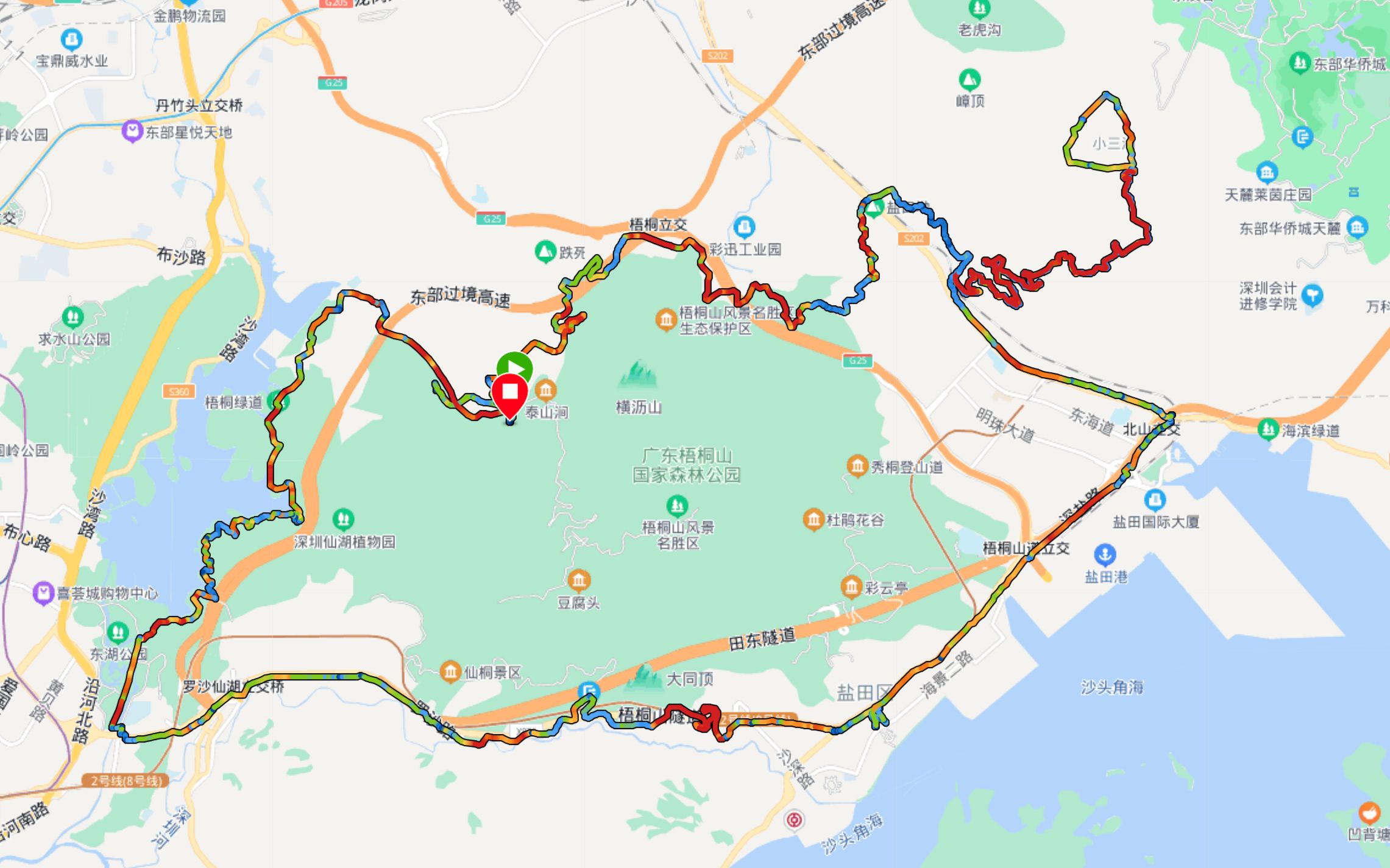 深圳宝藏骑行路线:环梧桐山70km记录(1/4)东湖公园梧桐绿道