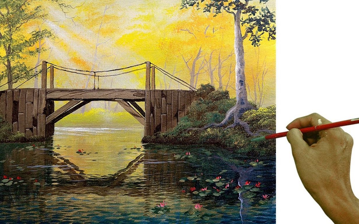 【丙烯画】【绘画教程】木制小桥Acrylic Landscape Painting Wooden Bridge哔哩哔哩bilibili