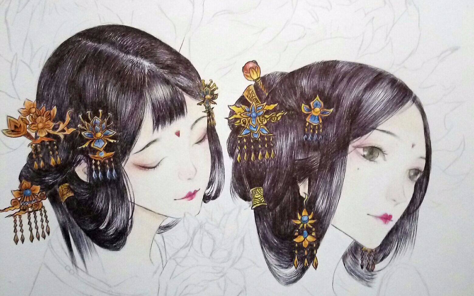 圆珠笔彩铅临摹