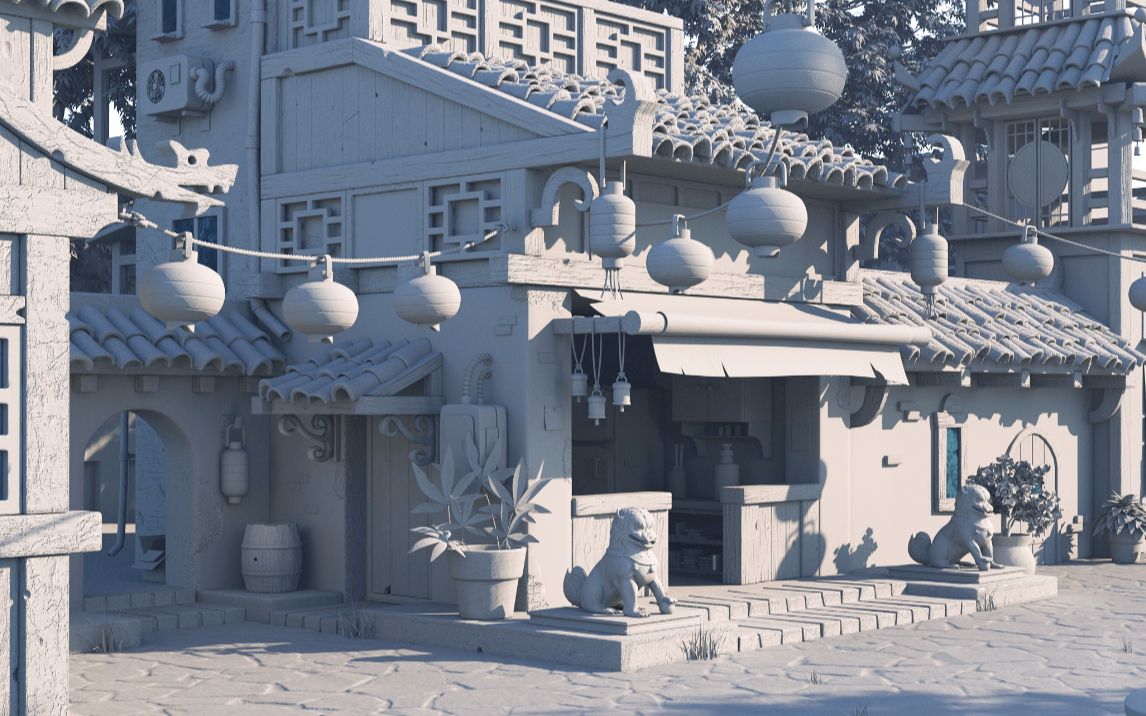 【maya场景建模】想成为大厂建模师?这个国风场景案例你必须得会!