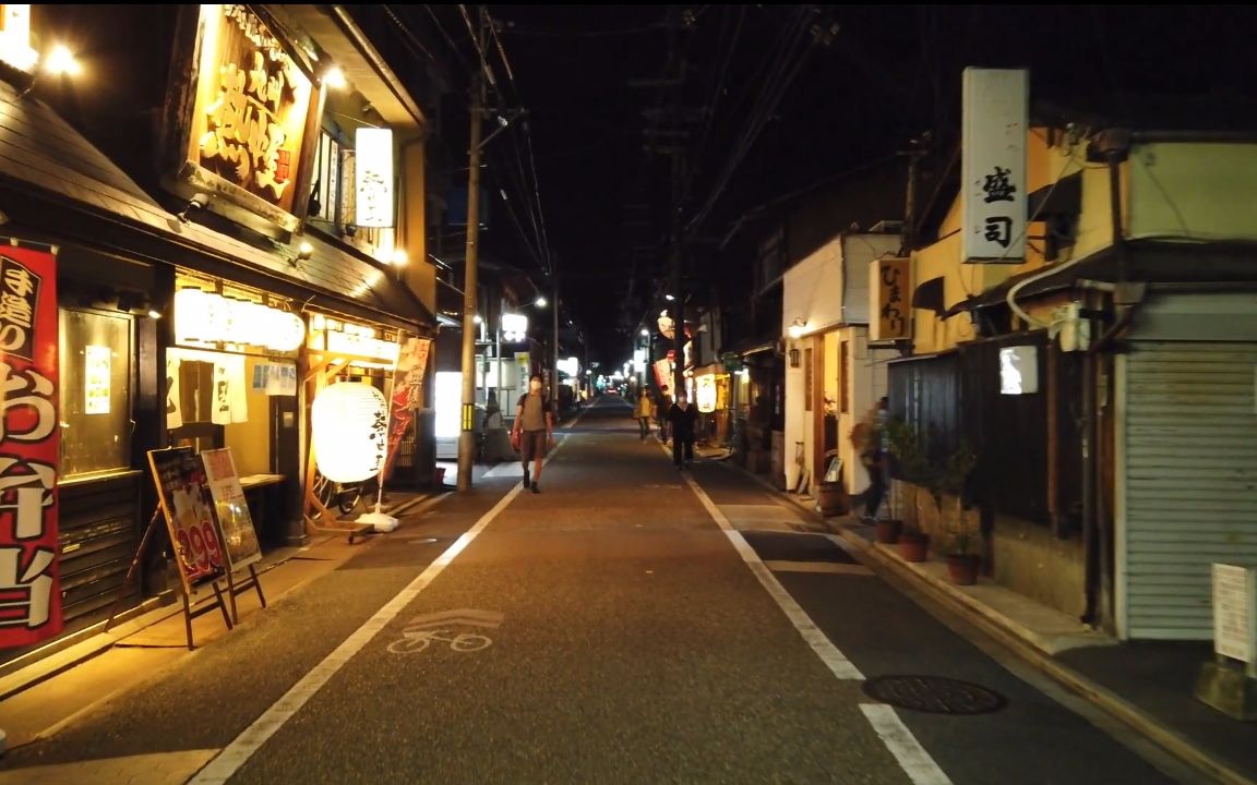 超清日本漫步夜晚的京都四条大宫駅周边街景20205
