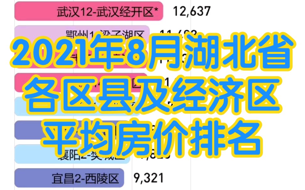 【数据可视化】2021年8月湖北各区县市及经济区平均房价排名哔哩哔哩bilibili