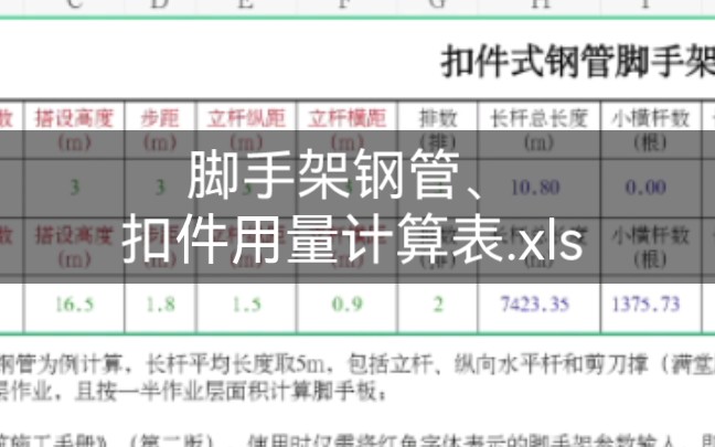 脚手架钢管、扣件用量计算表.xls哔哩哔哩bilibili