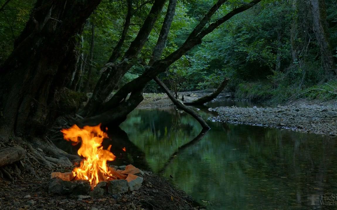 白噪音asmr水聲與火聲交織河邊露營既視感