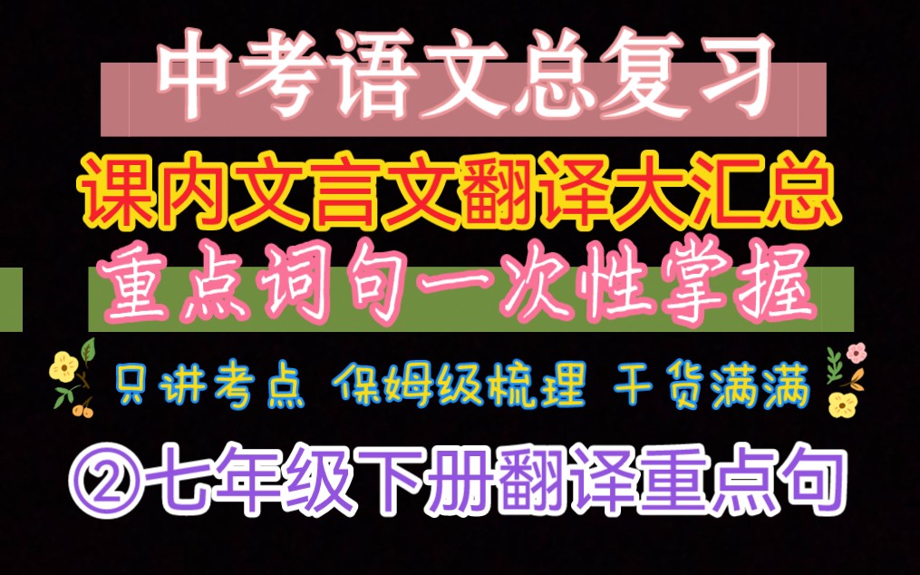 中考语文总复习 课内文言文翻译全面汇总 重点词句详细梳理 【七年级下册】哔哩哔哩bilibili