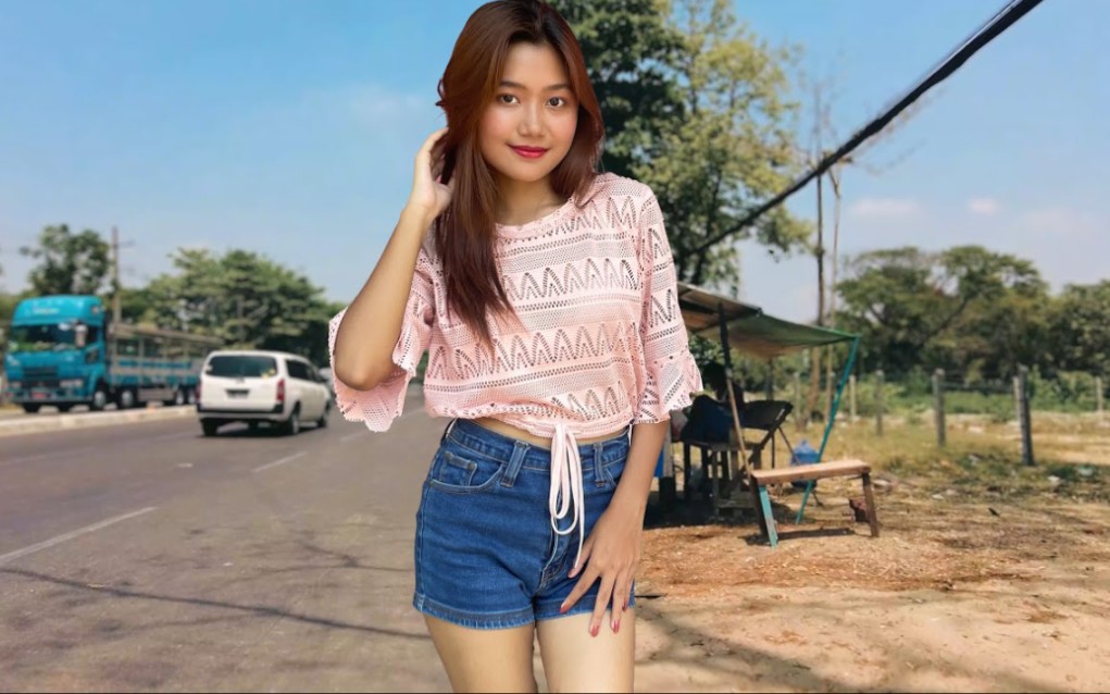 缅甸美女的后街漫步