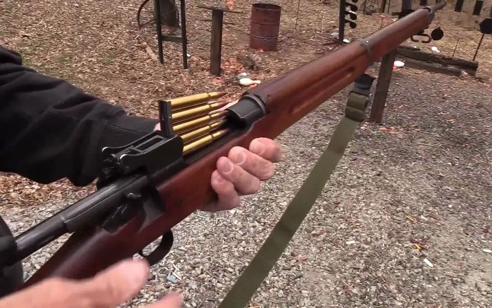恩菲尔德m1917式栓动步枪弹夹供弹五发靶场射击测试