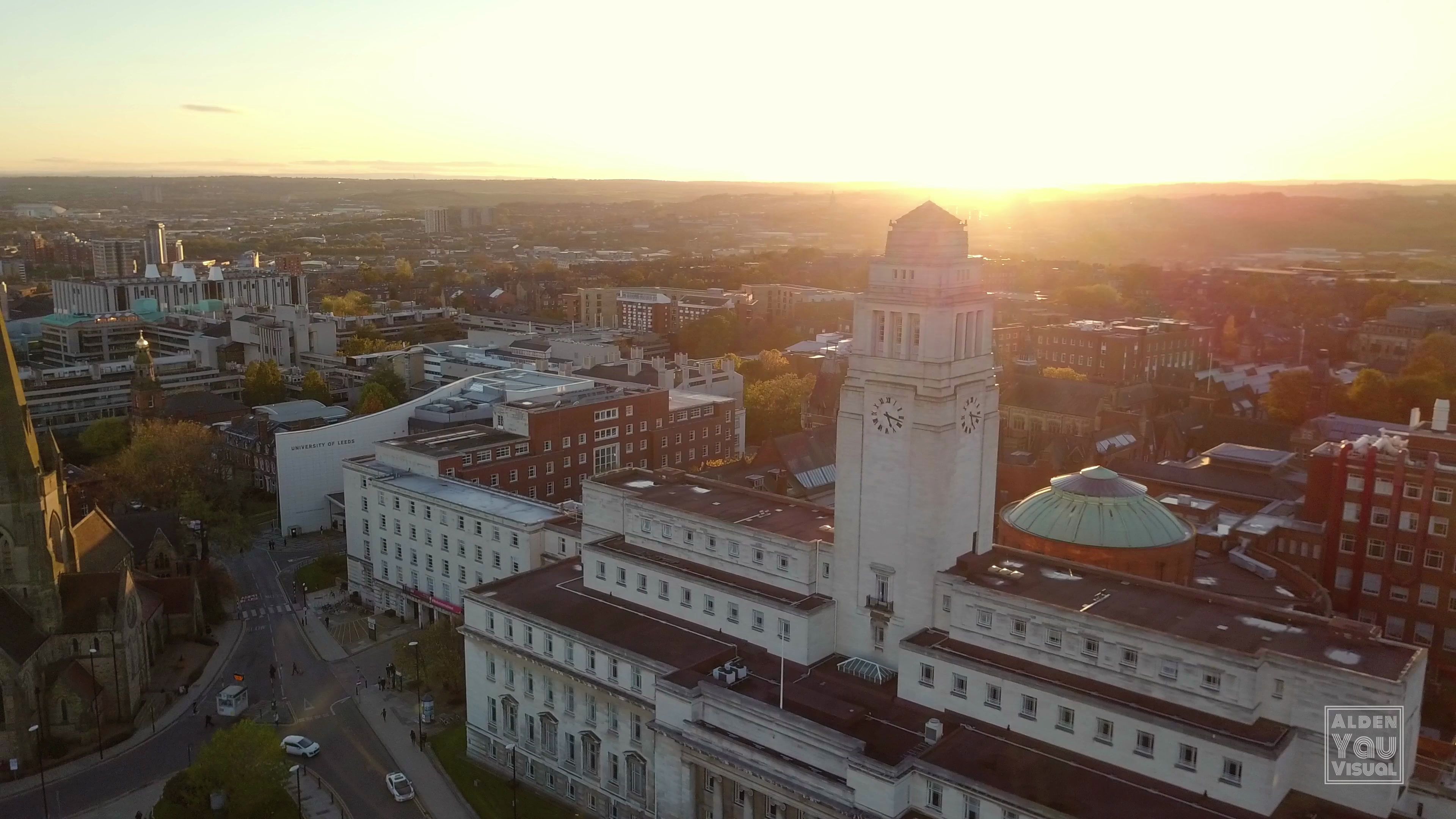 城市风光universityofleeds利兹大学校园航拍4k