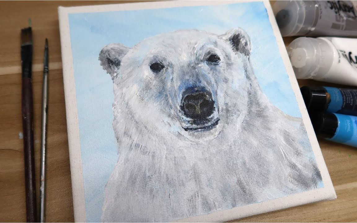 【丙烯画】【绘画教程】北极熊-a polar bear_哔哩哔哩 (゜-゜)つロ