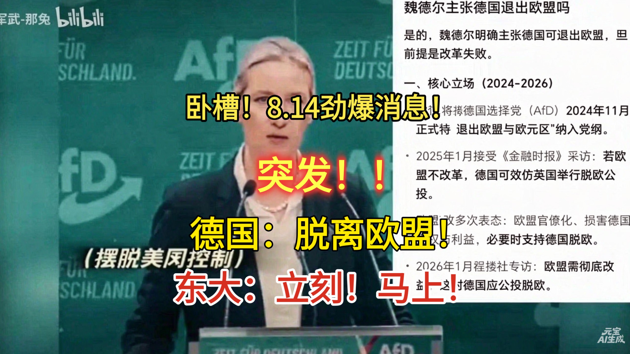 卧槽！8.14突发！德国：脱离欧盟！东大：立刻！马上！