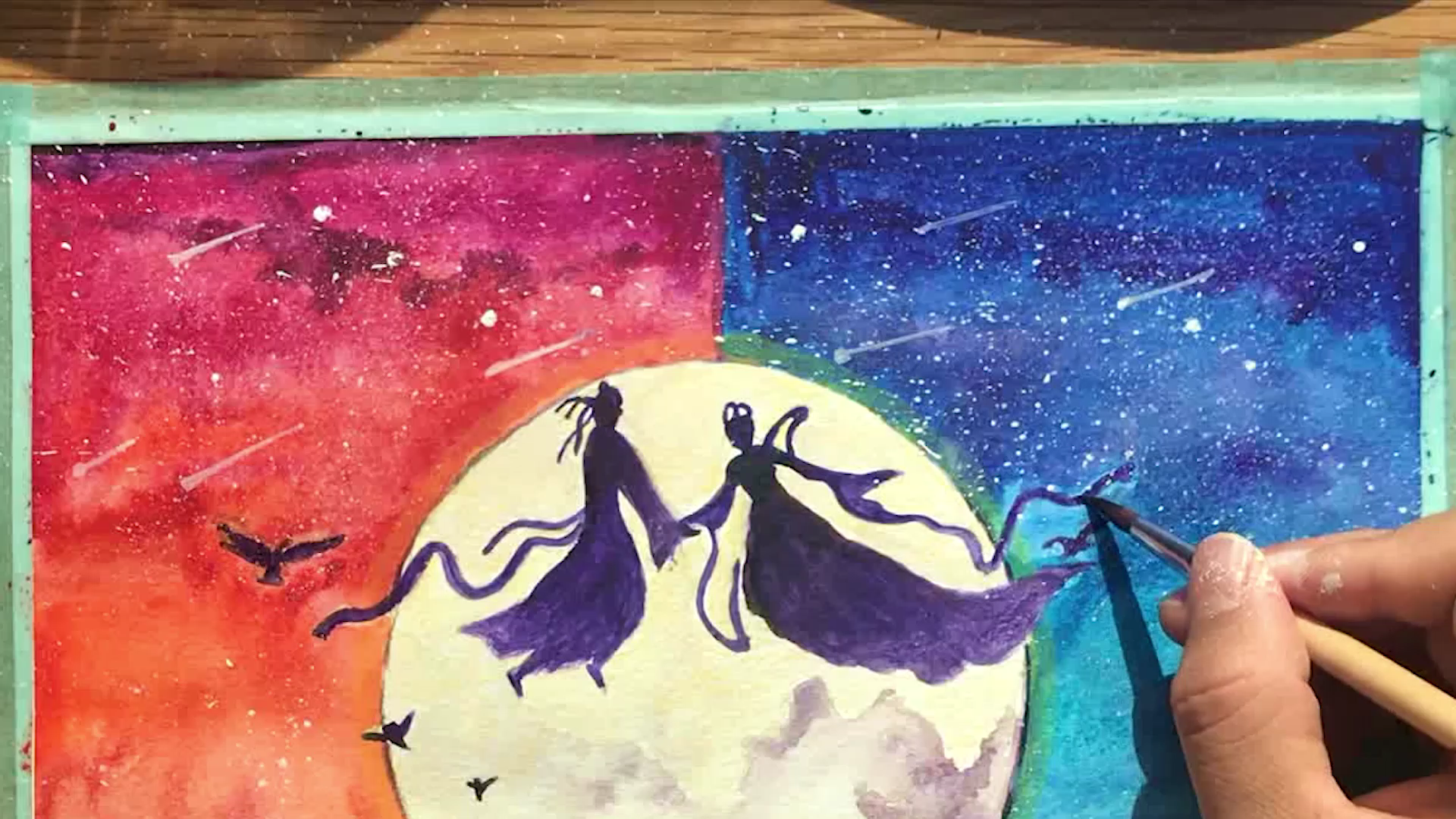 水彩彩铅七夕情人节星空水彩教程