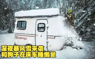 Download Video: 外面大雪纷飞，点燃柴火炉，和狗子一起窝在床车里睡懒觉