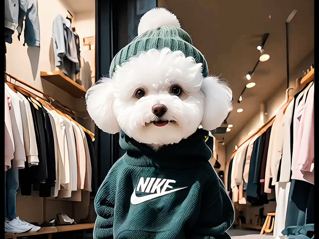 时尚宠物:穿着潮流服饰的比熊犬