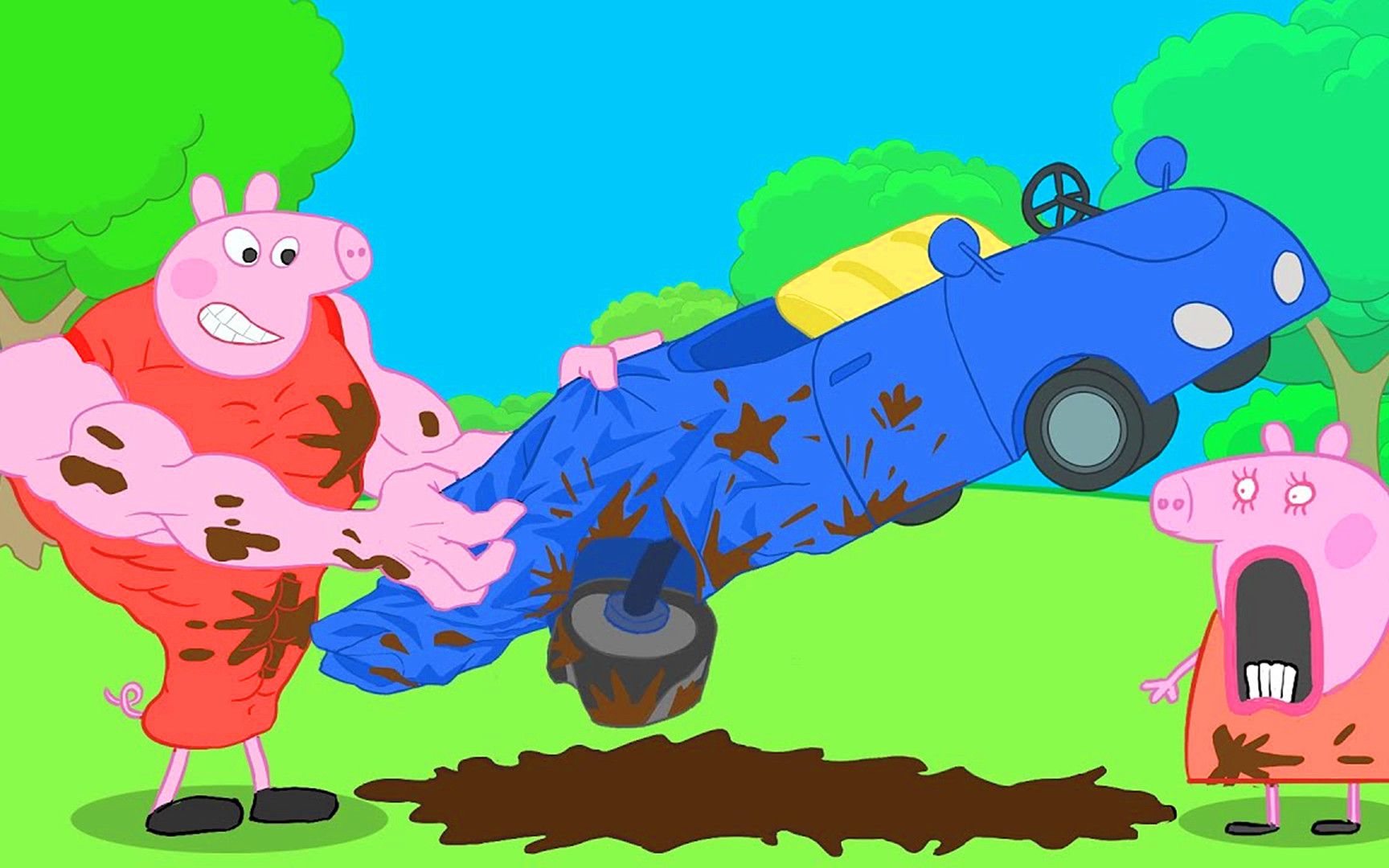 小猪佩奇动画:变异小猪惹怒佩奇,气的他直接变成了大力士!