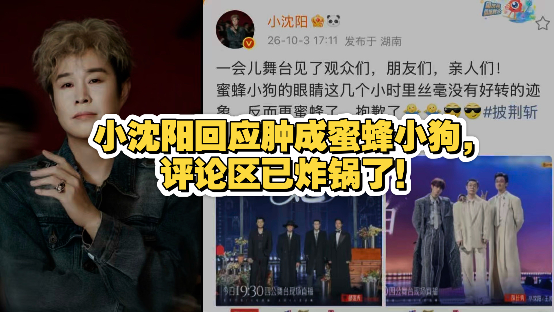 小沈阳回应肿成蜜蜂小狗，评论区已炸锅了！