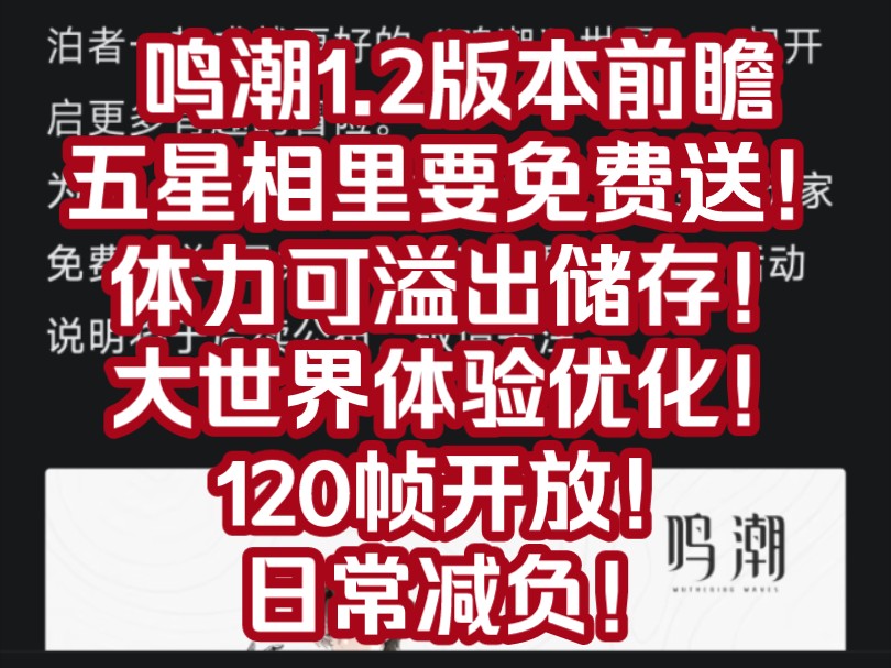 【鸣潮】官方真的听劝!官宣五星相里要免费送!体力系统底层代码突破!大世界探索和战斗系统优化!日常任务减负!鸣潮1.2版本包赢了啊!游戏杂谈