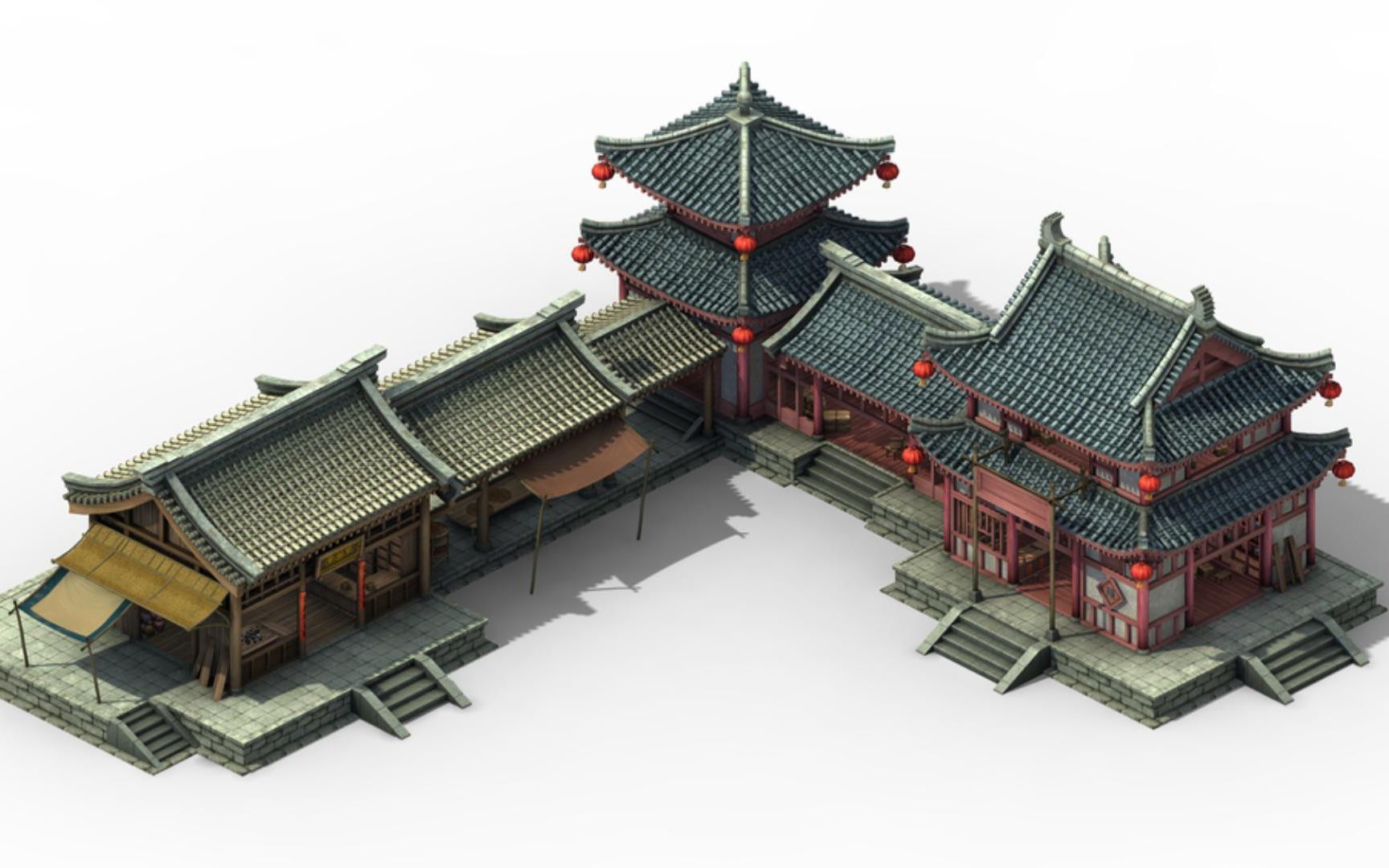 【3dmax场景建模】次世代古风小楼场景模型搭建,3dmax零基础布线教学