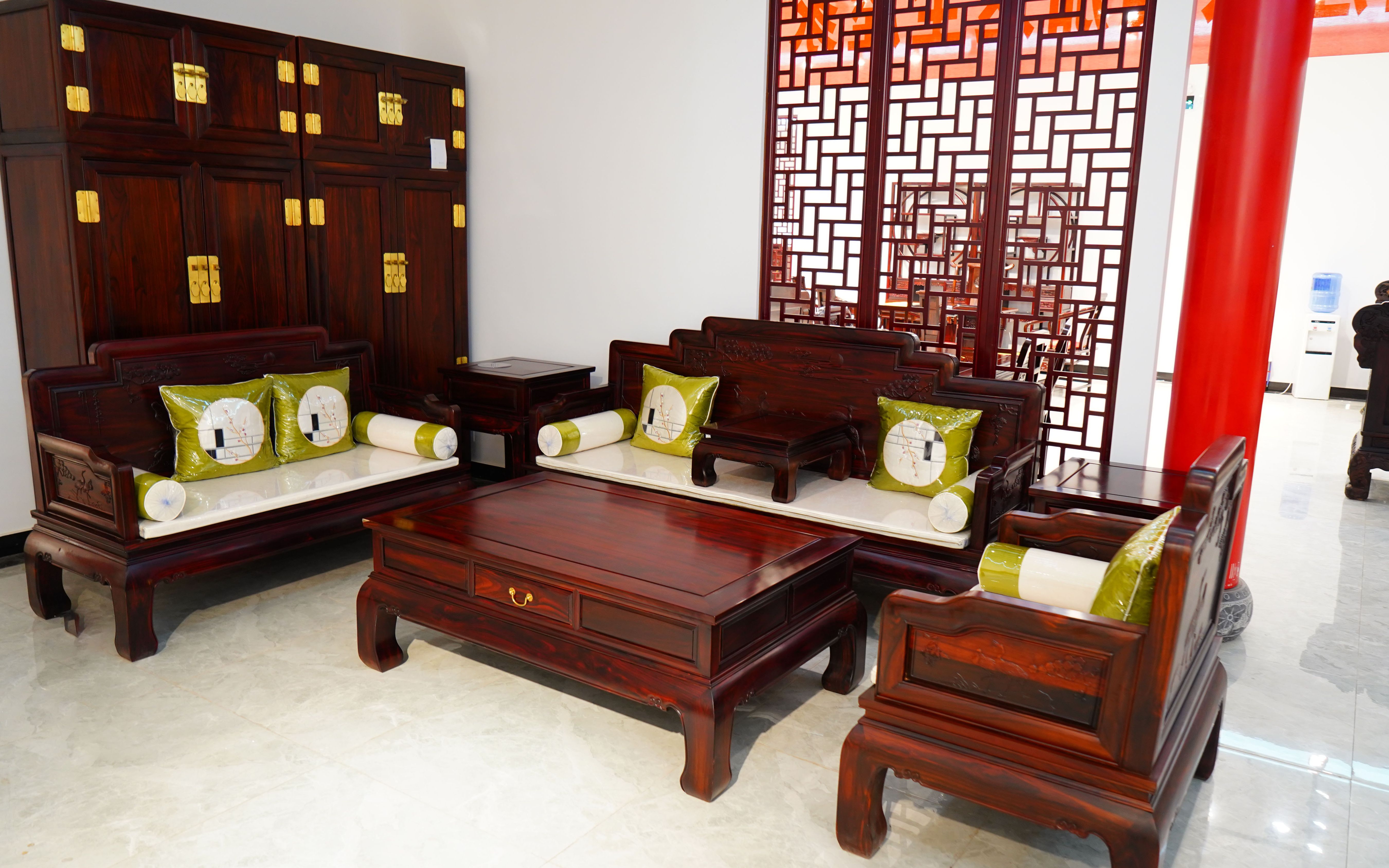 臻匠红木家具鉴赏 印尼黑酸枝松鹤123沙发