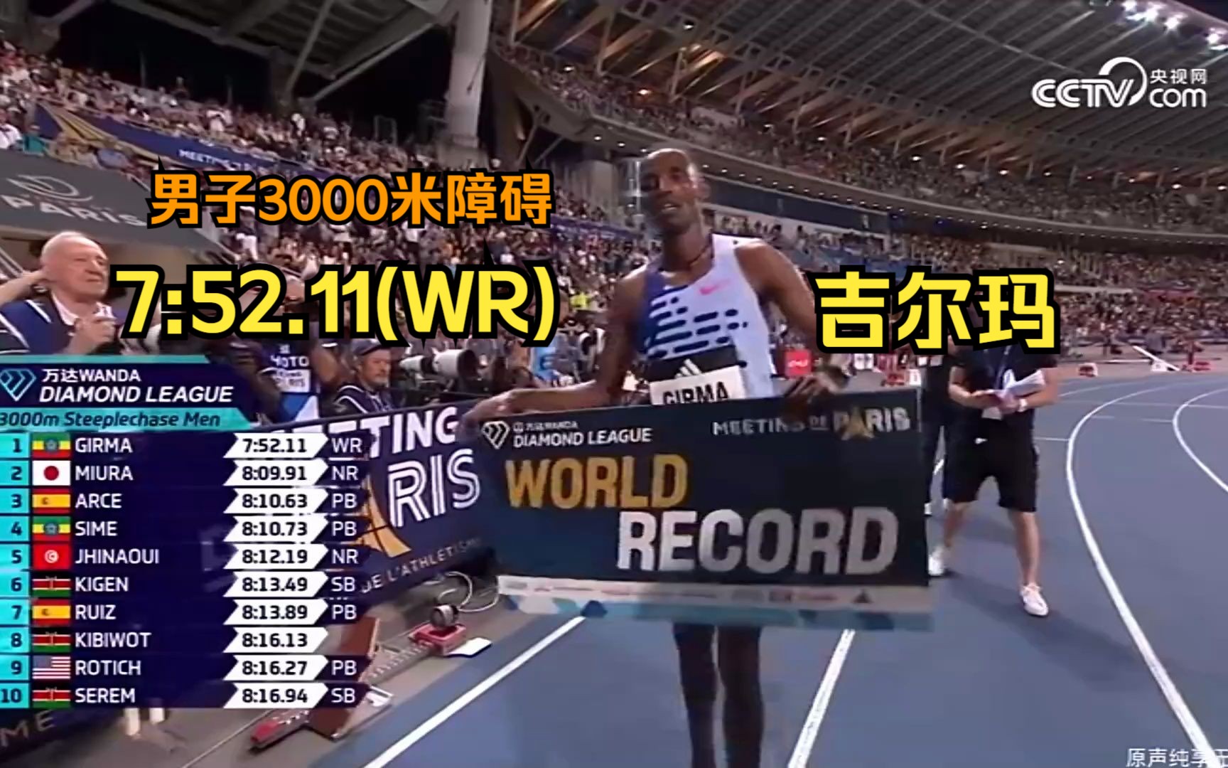 吉尔玛7:52.11打破男子3000米障碍世界纪录|2023钻石联赛巴黎站哔哩哔哩bilibili