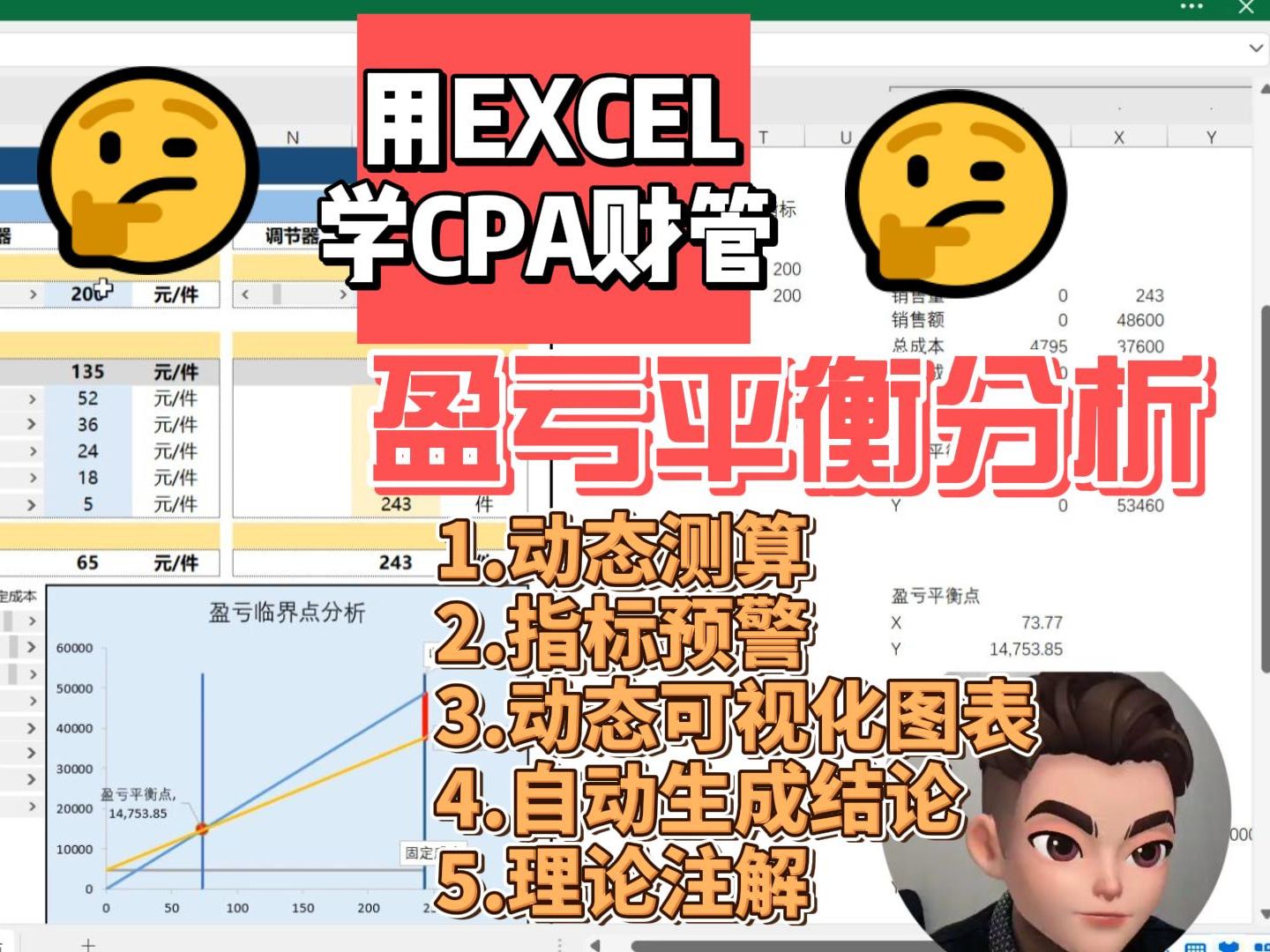 用Excel学财管:盈亏临界分析,本量利分析,动态测算,指标预警,可视化动图辅助,结论自动生成,理论详细注解哔哩哔哩bilibili