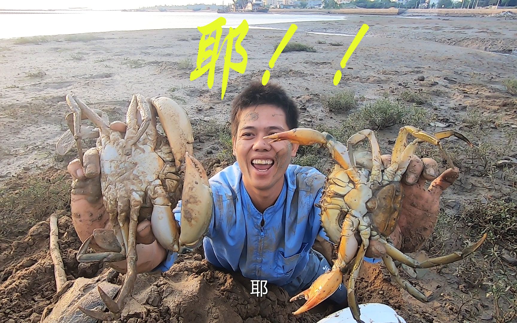 阿平赶海大丰收,养殖场附近挖青蟹,挖得全身是泥巴,但也值了