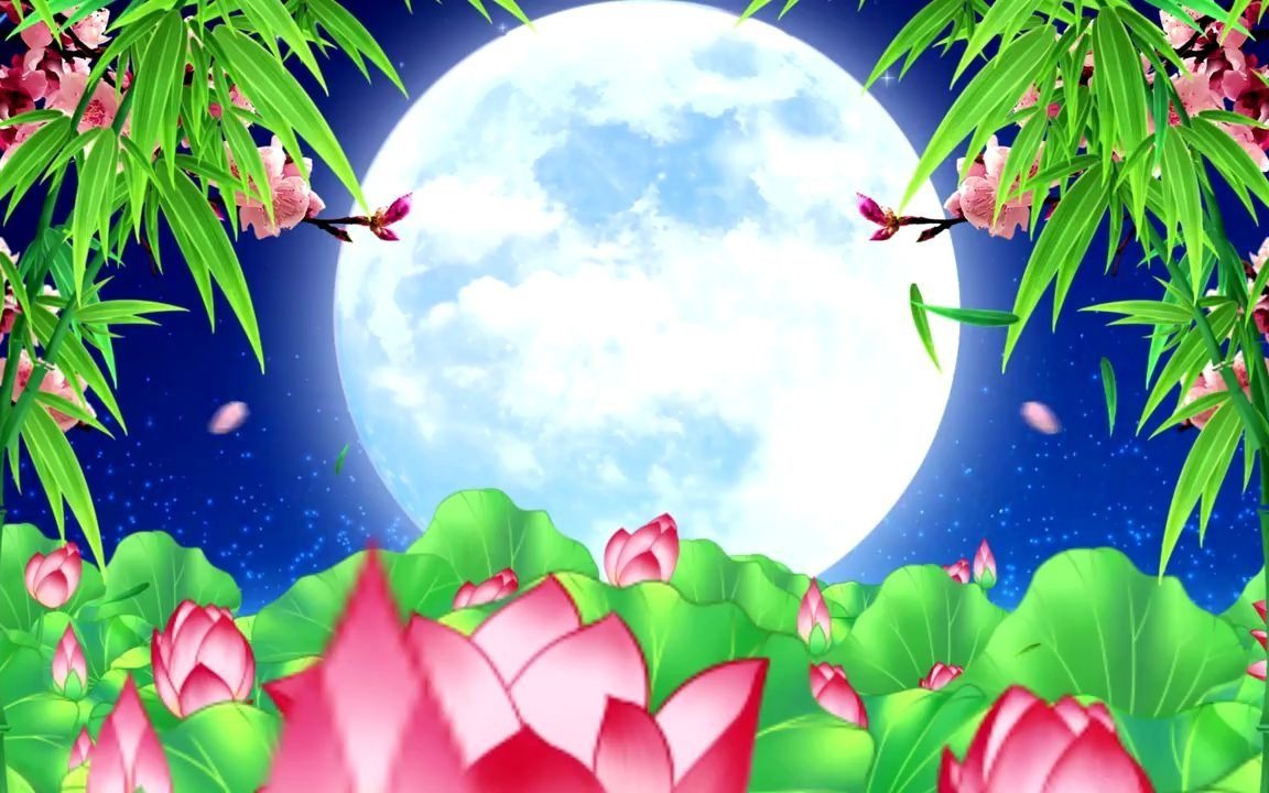 荷塘月色古典荷花蝴蝶飞舞晚会演出舞台led屏幕j动态背景视频素材44