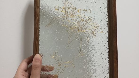 掐丝珐琅玻璃画,海棠花托盘20x30