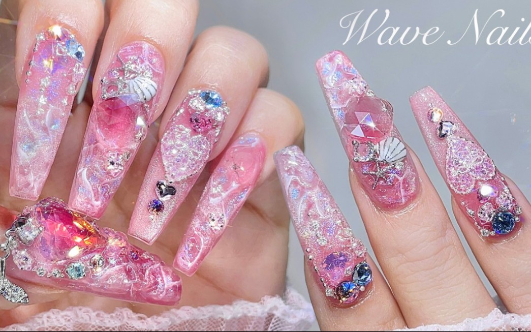 【中字无人声】粉色海洋风3d|空间艺术美甲|jounail