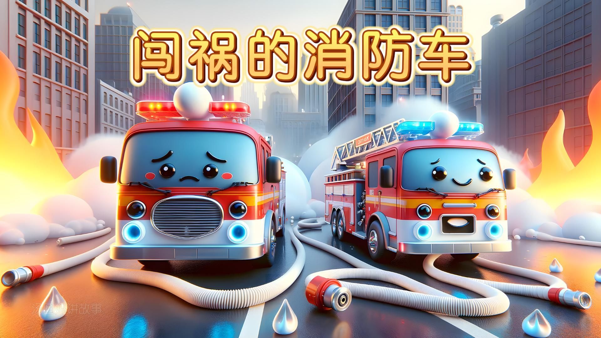 [图]儿童故事《闯祸的消防车》消防车闯大祸了，你猜他能不能补救吗？