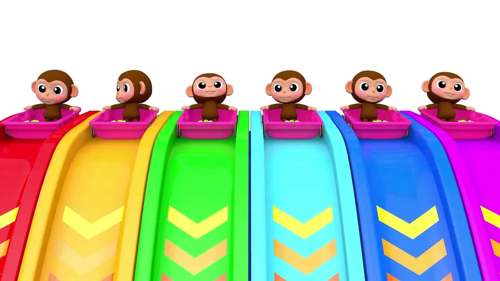 小猴子玩滑梯的装了好多颜色的水,小朋友能用英语说出来嘛?